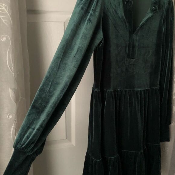 1. State Velour Velvet Emerald Green Long Sleeve Babydoll mini Dress Size XS - Picture 5 of 10